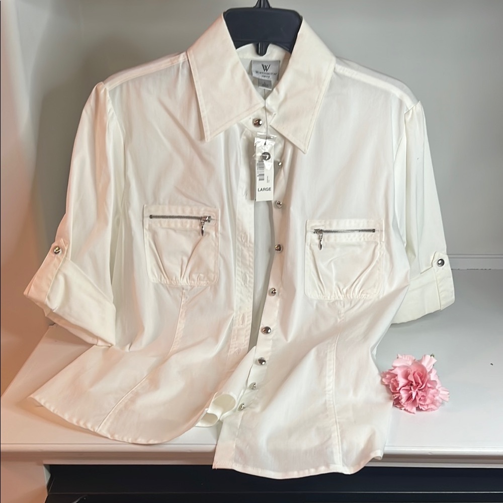 Worthington White Button-Up Blouse